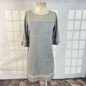 Edme & Esyllte Elbow Sleve Embroidered Gray Sweater Mini Dress Size S